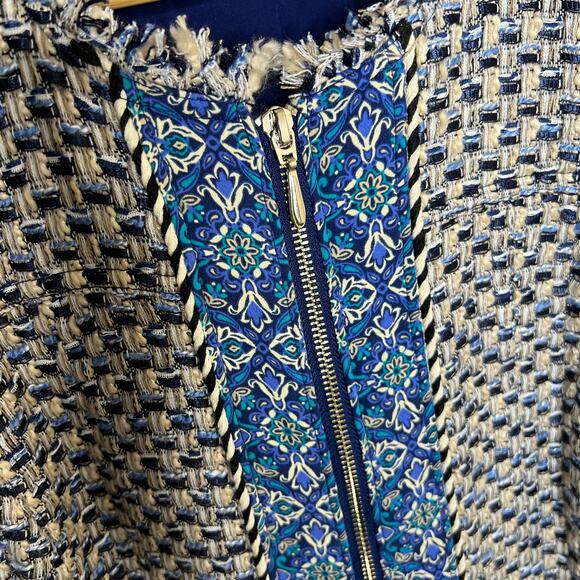 Chico's Woven Paisley Trim Blue Zip Up Blazer 2 (12/14) - Picture 4 of 11